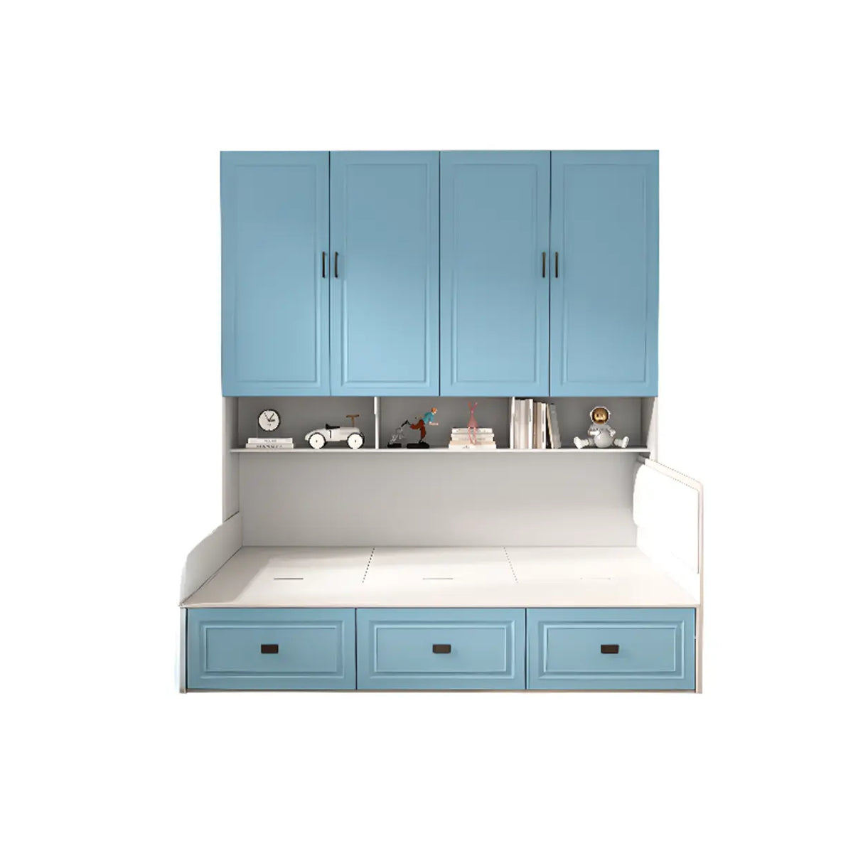 Blue Twin Storage Wood Storage Bed with Bookcase and Drawers Image - 9
