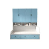 Blue Twin Storage Wood Storage Bed with Bookcase and Drawers Image - 9