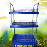 Blue Two-Tier Shelves Utility Cart with Handle Image - 3