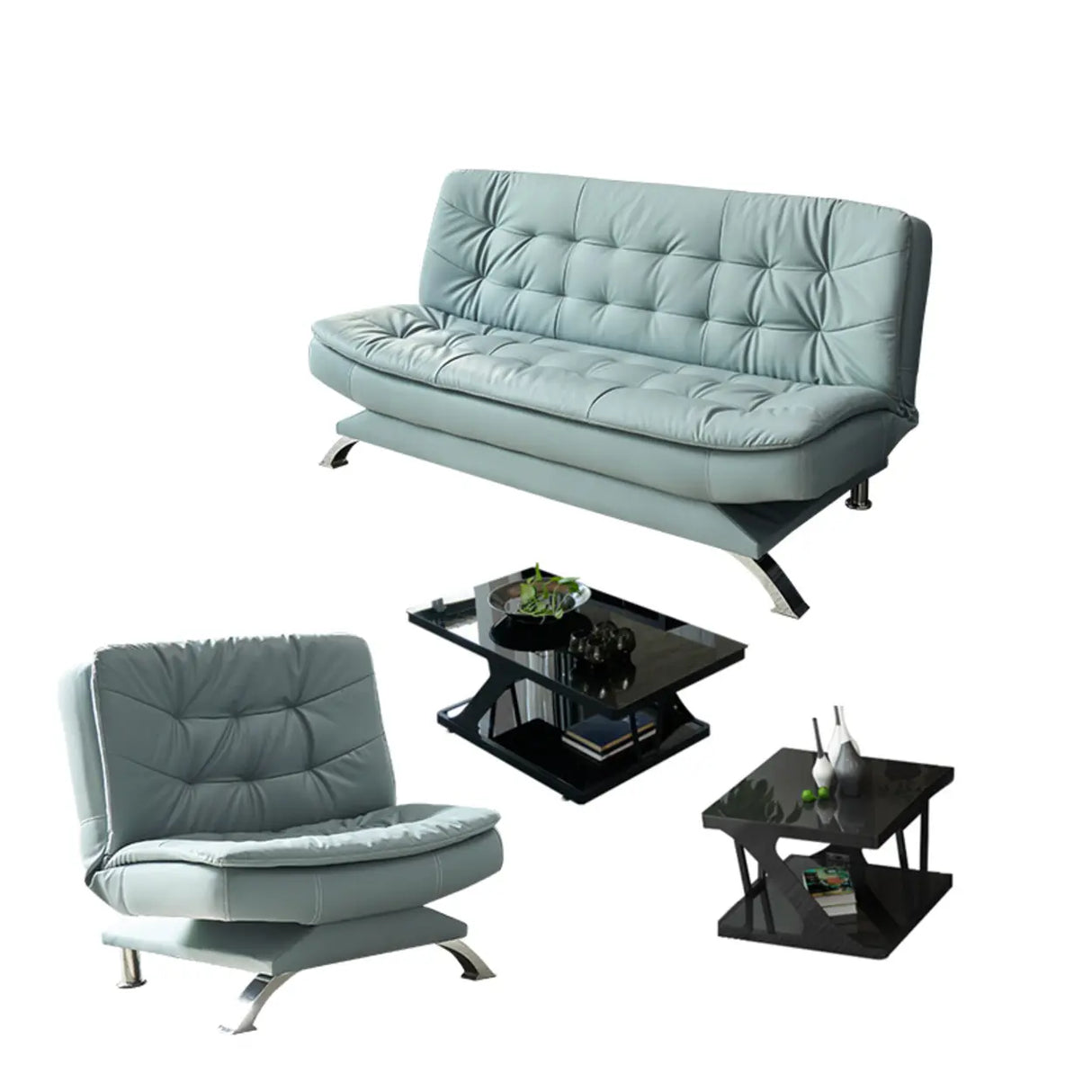 Blue Upholstered Back Wood Frame Armless Sofa with Legs Image - 13