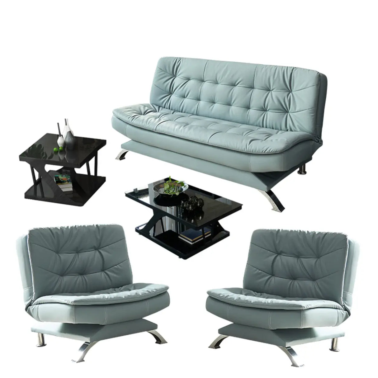 Blue Upholstered Back Wood Frame Armless Sofa with Legs Image - 16