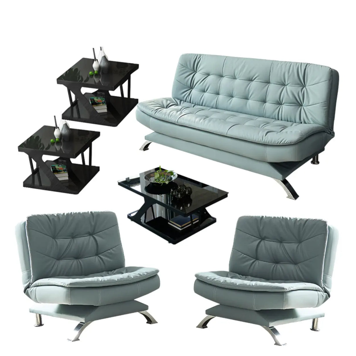 Blue Upholstered Back Wood Frame Armless Sofa with Legs Image - 17