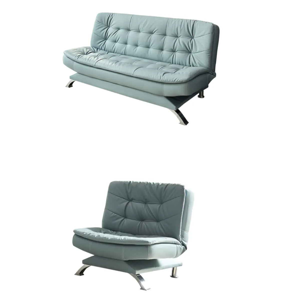 Blue Upholstered Back Wood Frame Armless Sofa with Legs Image - 19