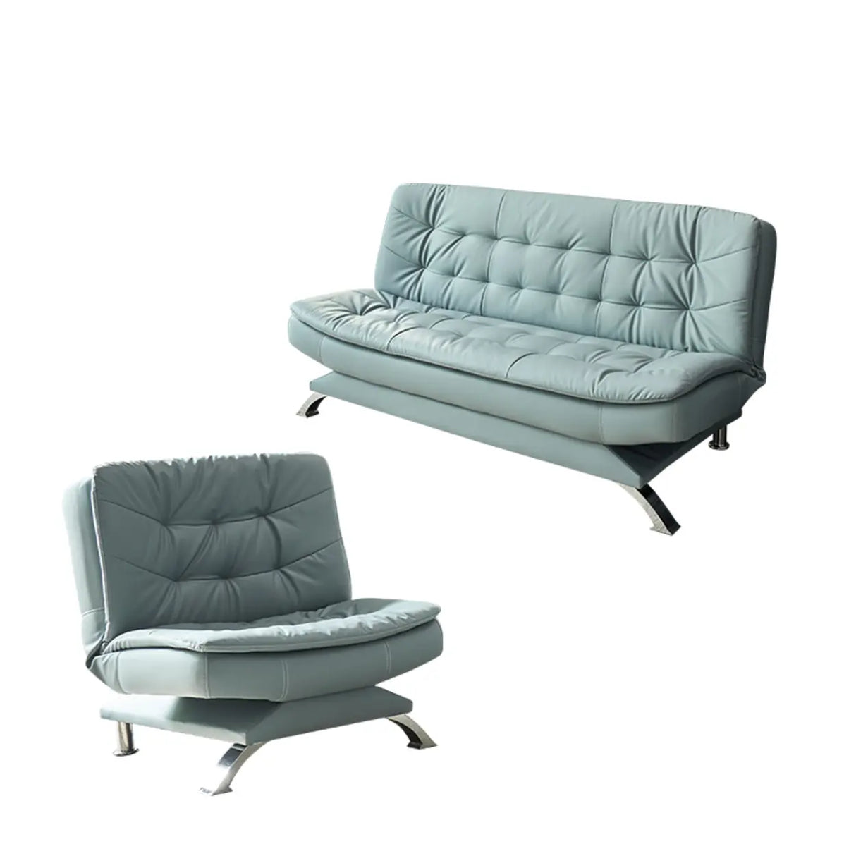 Blue Upholstered Back Wood Frame Armless Sofa with Legs Image - 3