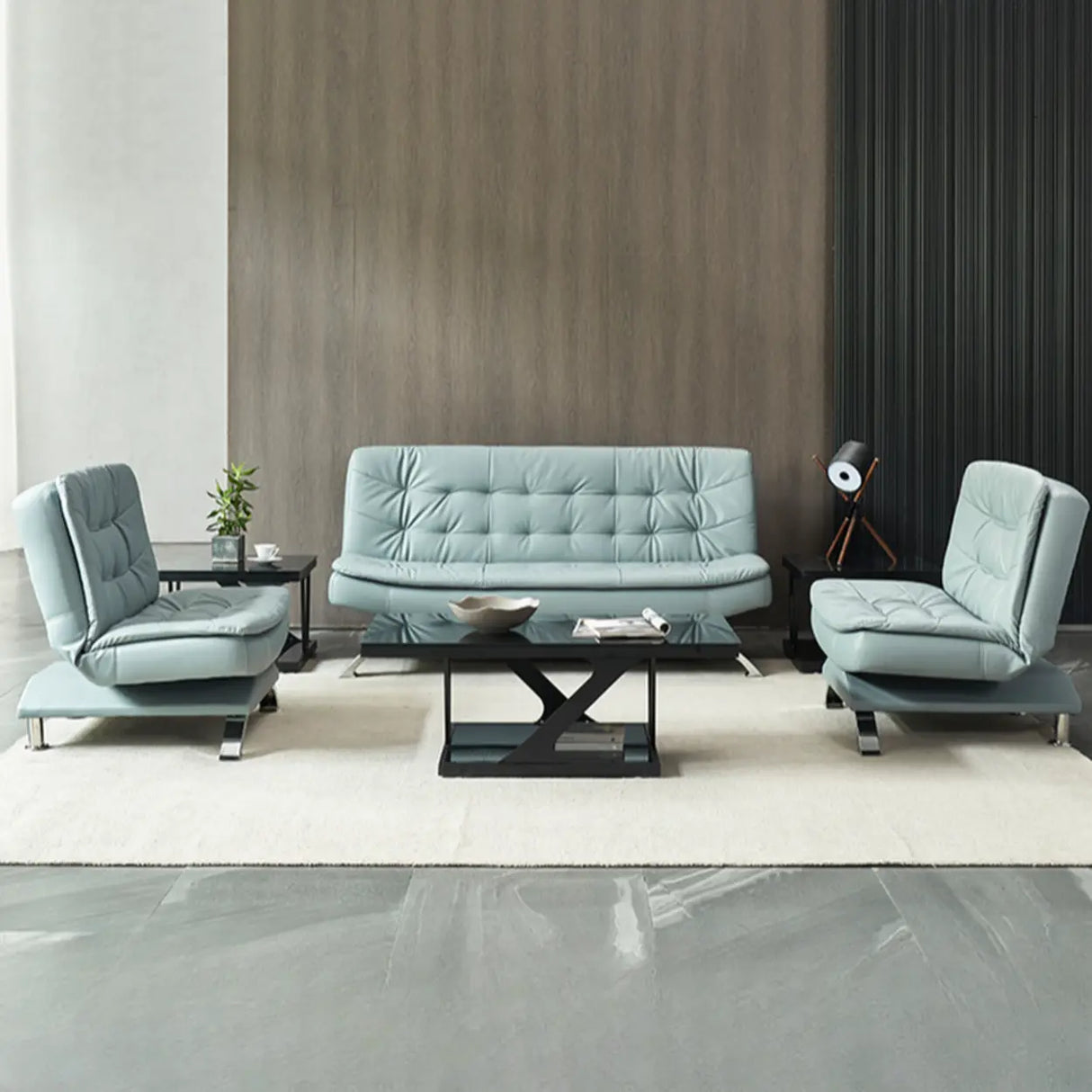 Blue Upholstered Back Wood Frame Armless Sofa with Legs Image - 4