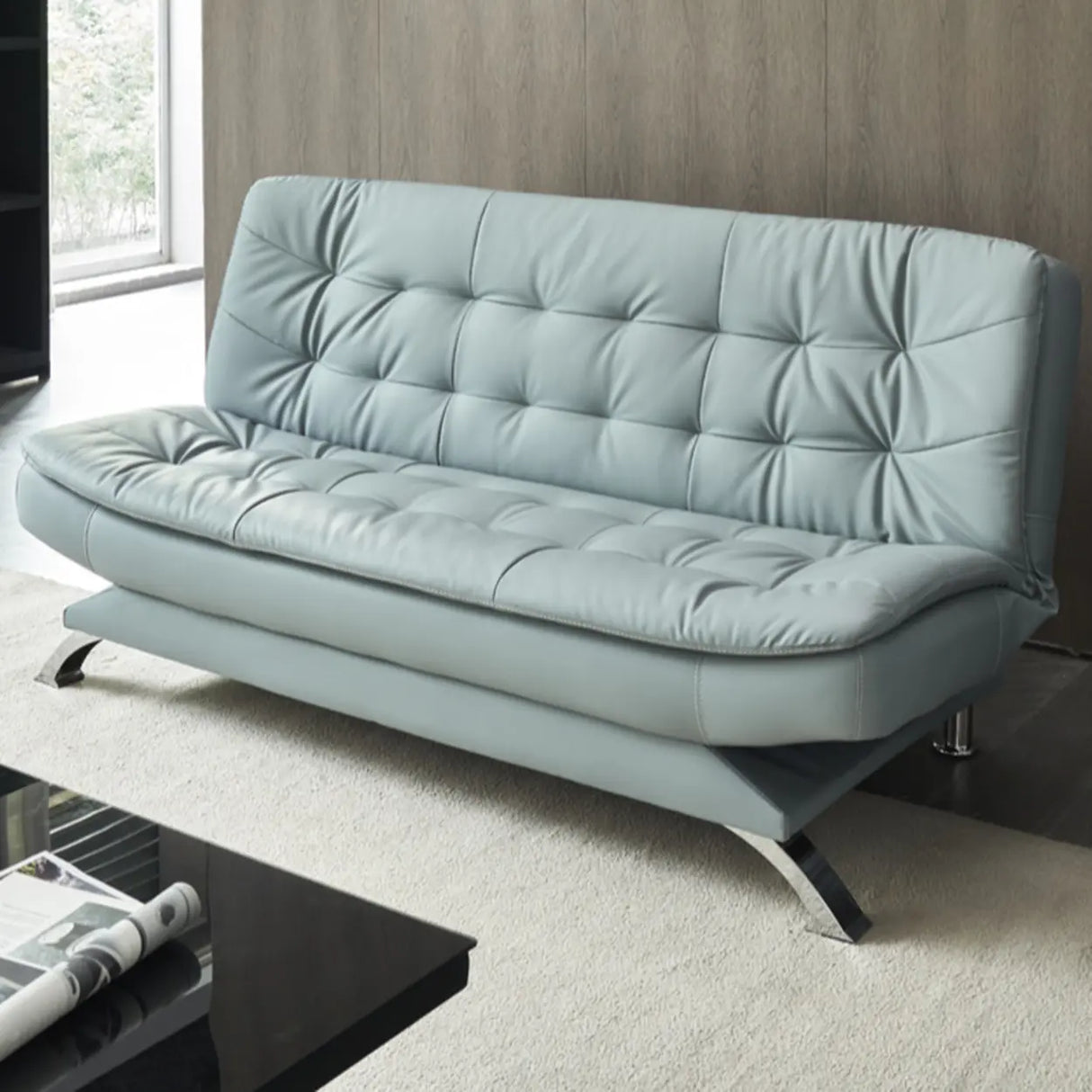 Blue Upholstered Back Wood Frame Armless Sofa with Legs Image - 6