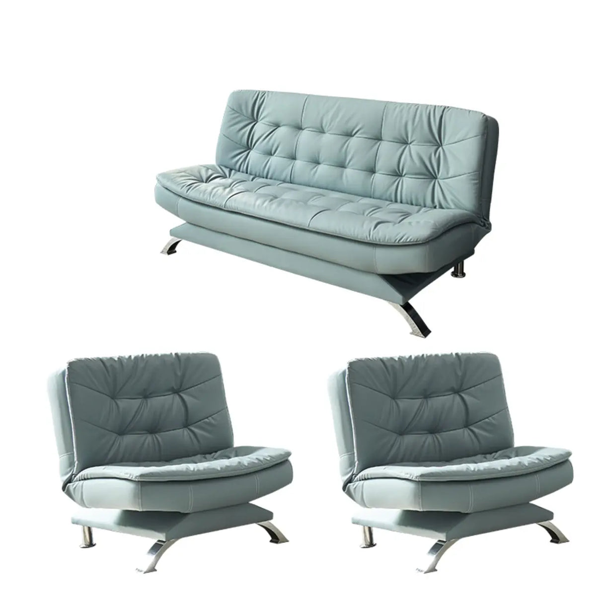 Blue Upholstered Back Wood Frame Armless Sofa with Legs Image - 7