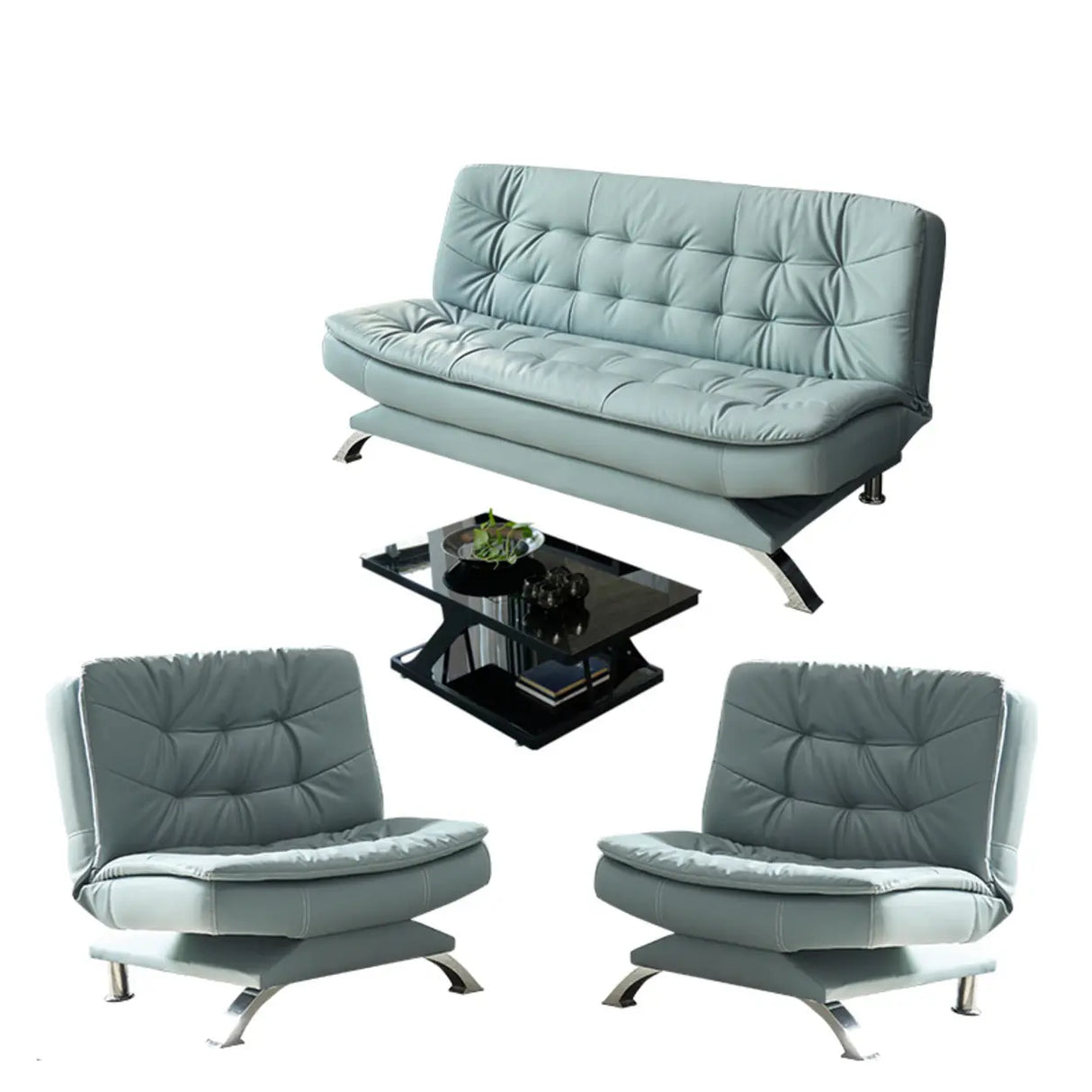 Blue Upholstered Back Wood Frame Armless Sofa with Legs Image - 9