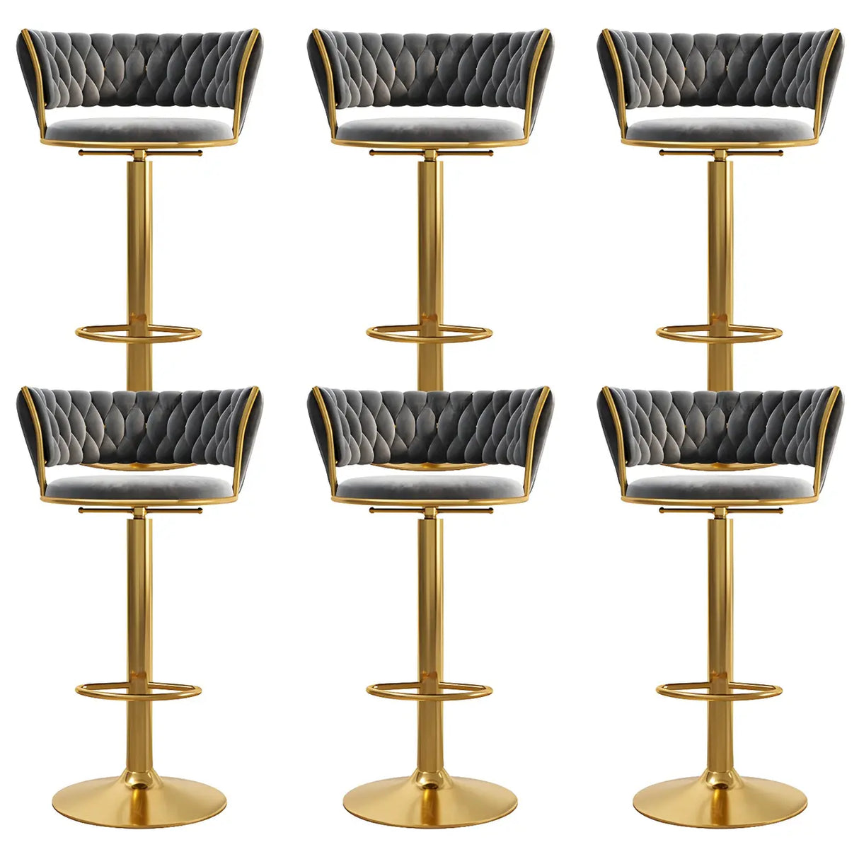 Blue Velvet Adjustable Gold Base Low Back Counter Bar Stool Image - 16