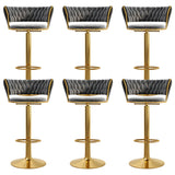 Blue Velvet Adjustable Gold Base Low Back Counter Bar Stool Image - 16
