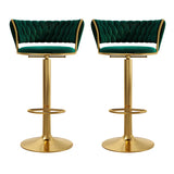 Blue Velvet Adjustable Gold Base Low Back Counter Bar Stool Image - 2