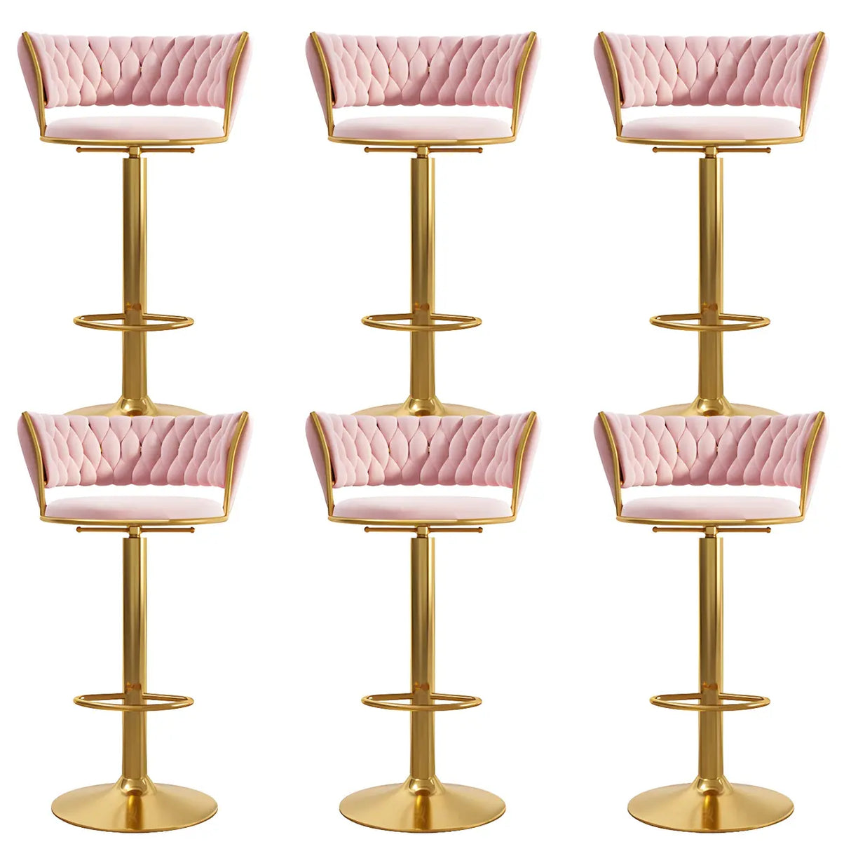 Blue Velvet Adjustable Gold Base Low Back Counter Bar Stool Image - 23