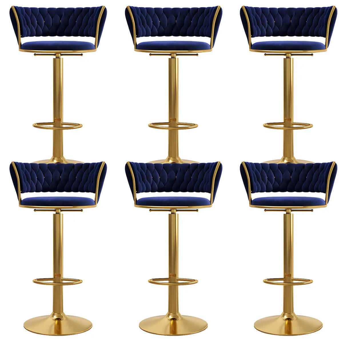 Blue Velvet Adjustable Gold Base Low Back Counter Bar Stool Image - 28