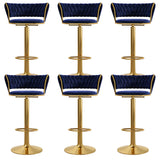 Blue Velvet Adjustable Gold Base Low Back Counter Bar Stool Image - 28