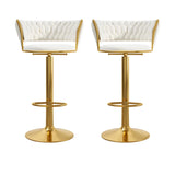 Blue Velvet Adjustable Gold Base Low Back Counter Bar Stool Image - 36
