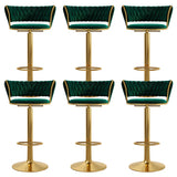 Blue Velvet Adjustable Gold Base Low Back Counter Bar Stool Image - 6