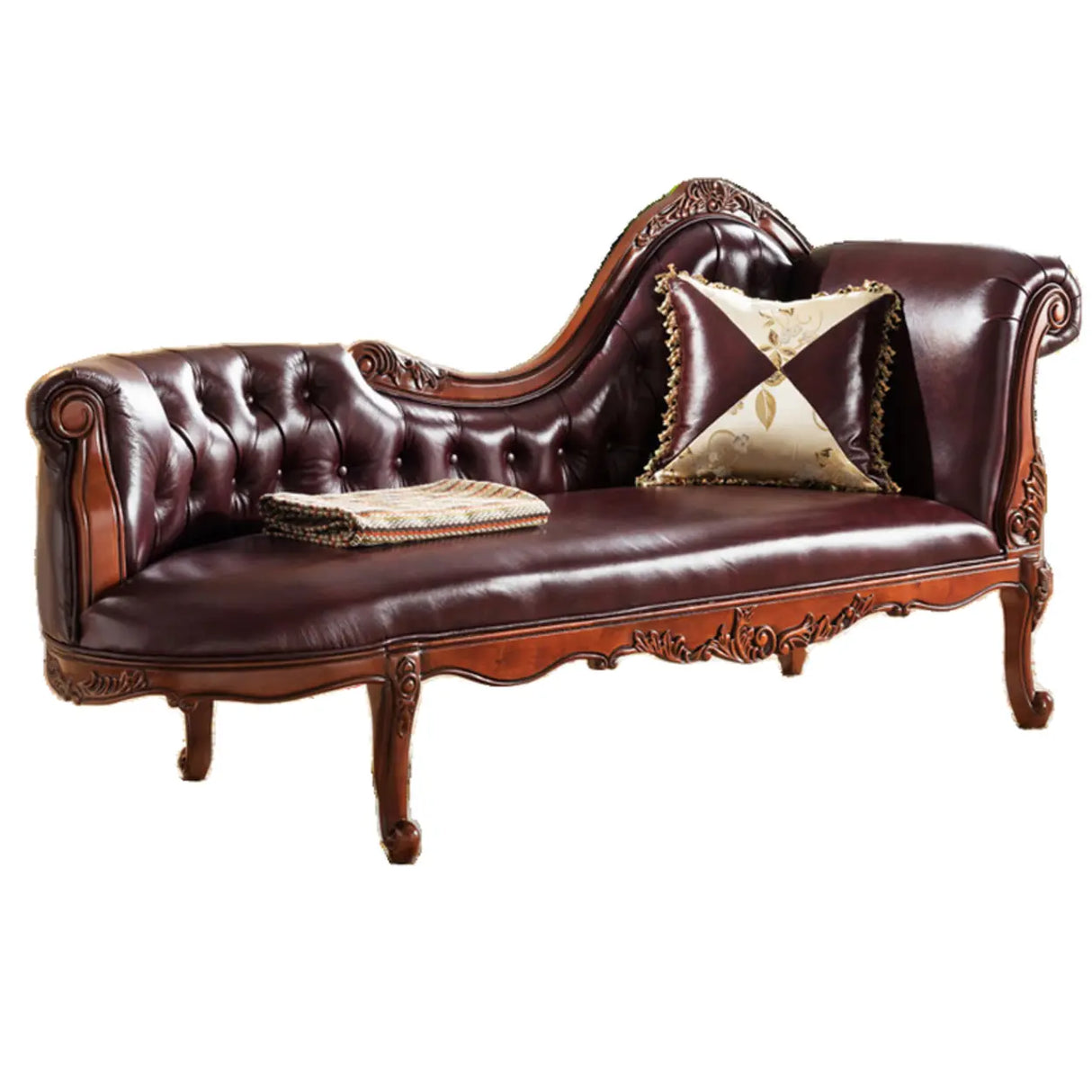 Blue Vintage Carved Upholstered Reclining Chaise Lounge Image - 5