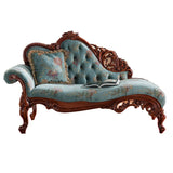 Blue Vintage Carved Upholstered Reclining Chaise Lounge Image - 7