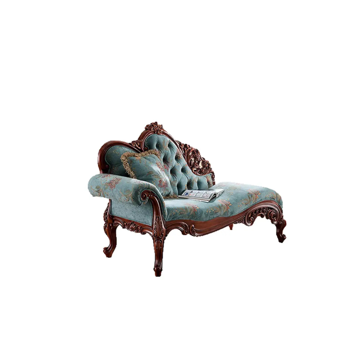 Blue Vintage Carved Upholstered Reclining Chaise Lounge Image - 8