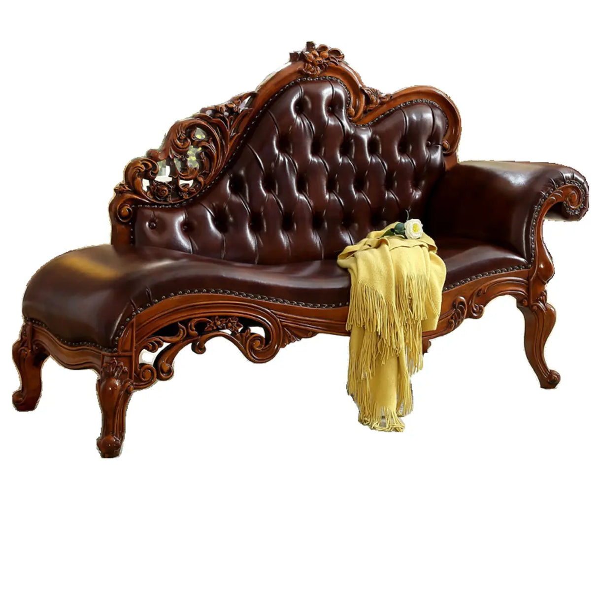 Blue Vintage Carved Upholstered Reclining Chaise Lounge Image - 9