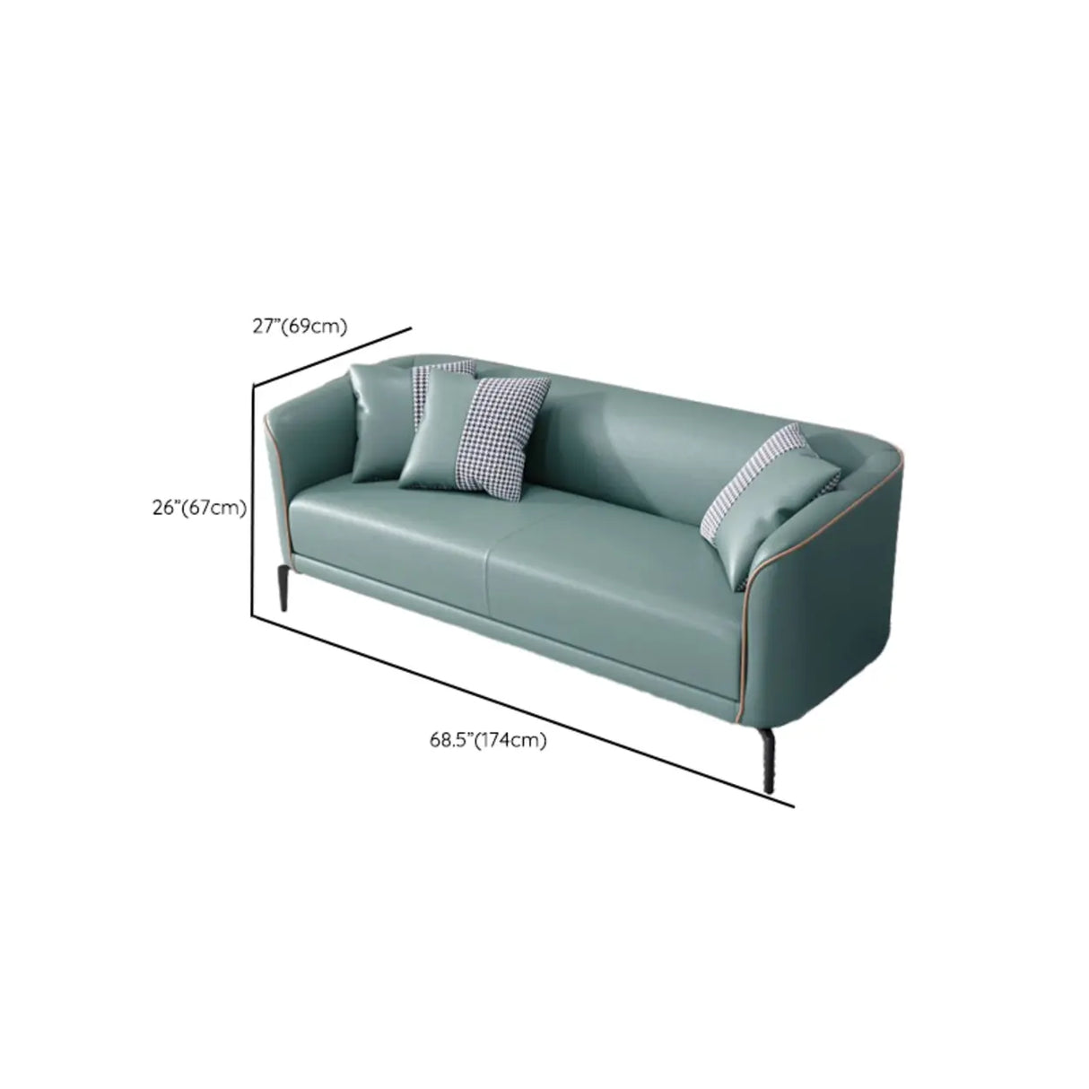 Blue Water Resistant Leather 3 Seats Foam Fill Sofa 