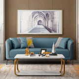 Blue Water Resistant Leather 3 Seats Foam Fill Sofa Image - 6