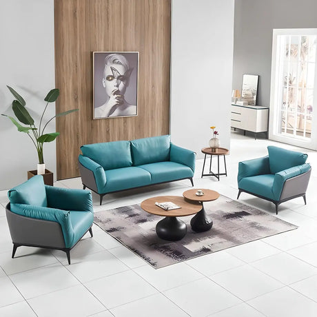 Blue Waterproof Faux Leather Upholstered Back Sofa Image - 1
