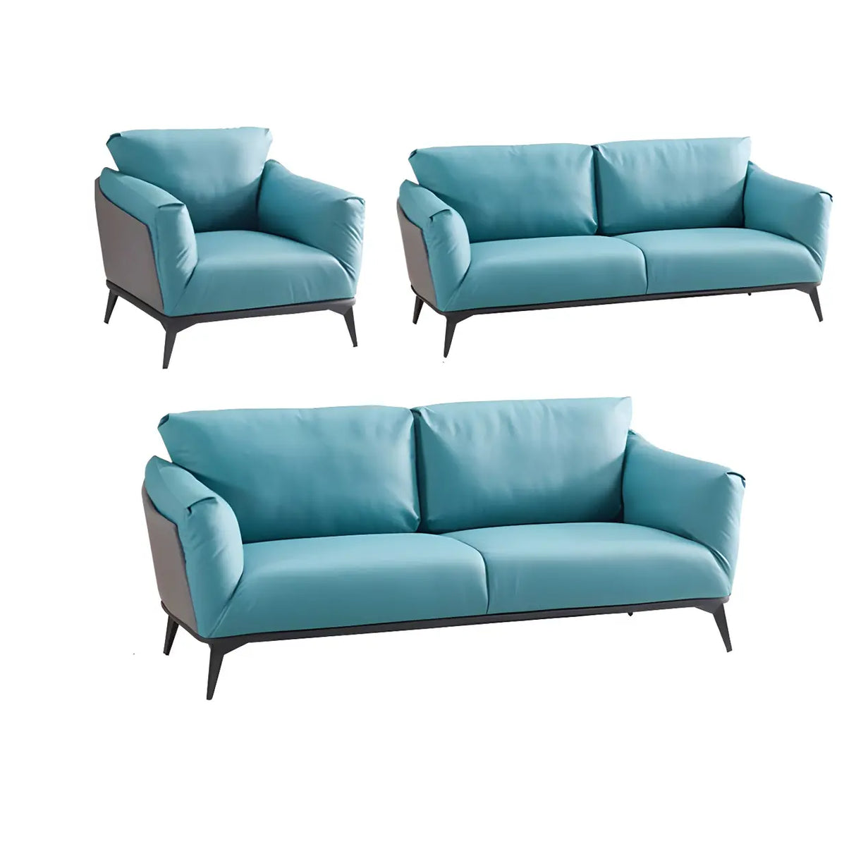Blue Waterproof Faux Leather Upholstered Back Sofa Image - 10