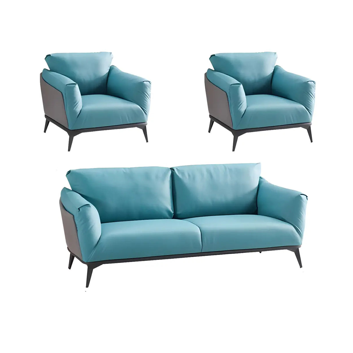 Blue Waterproof Faux Leather Upholstered Back Sofa Image - 13