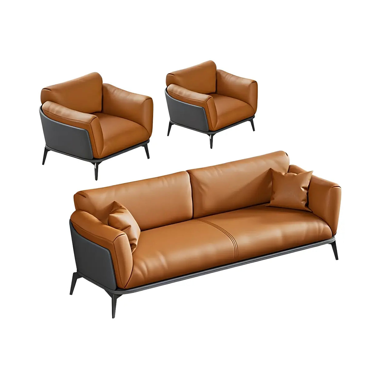 Blue Waterproof Faux Leather Upholstered Back Sofa Image - 15