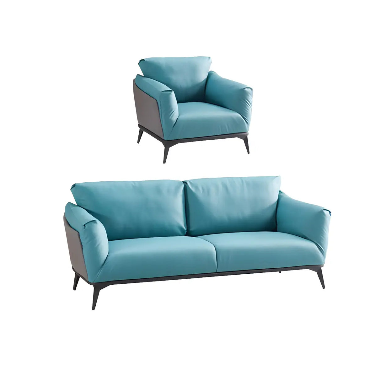 Blue Waterproof Faux Leather Upholstered Back Sofa Image - 17