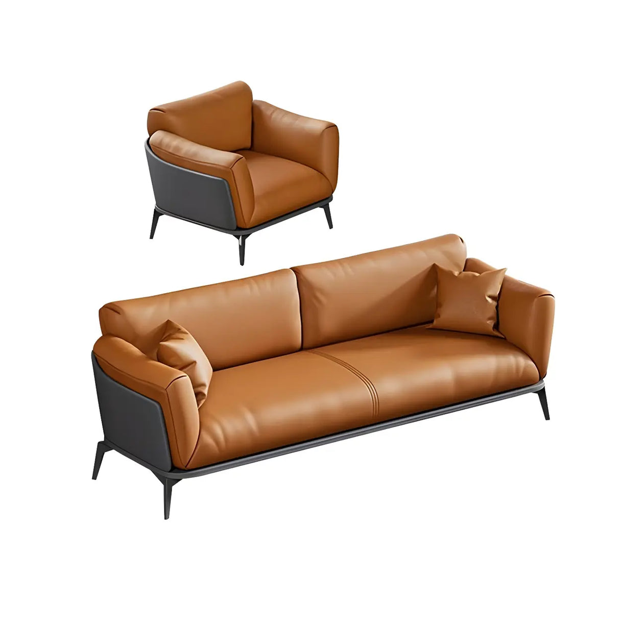Blue Waterproof Faux Leather Upholstered Back Sofa Image - 18