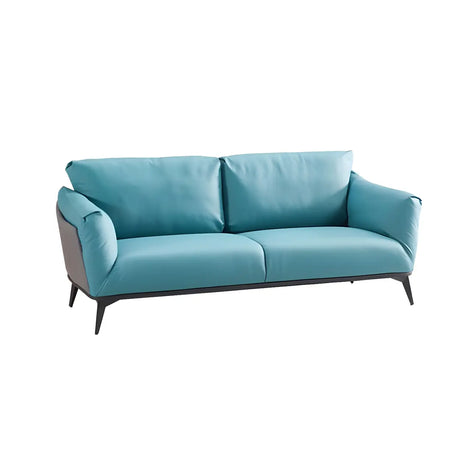 Blue Waterproof Faux Leather Upholstered Back Sofa Image - 2