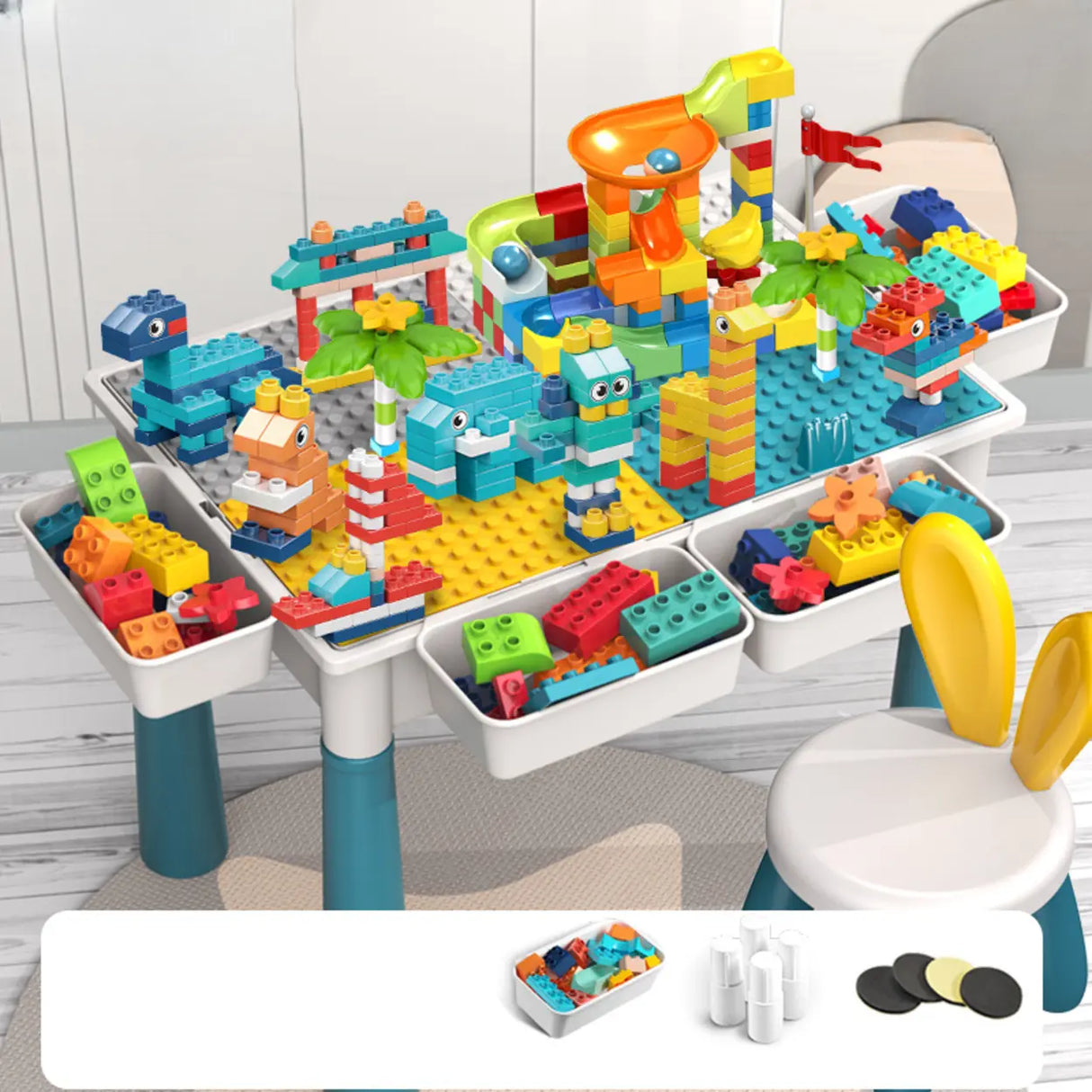 Blue Waterproof Toddler Building Block Table Chair Set Image - 12