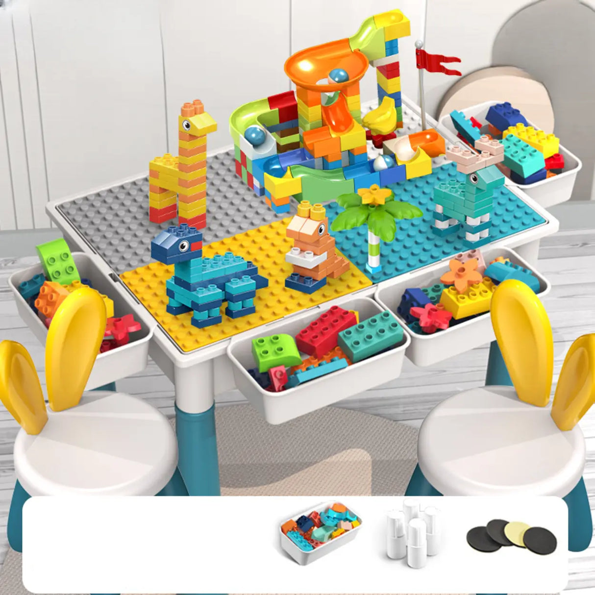 Blue Waterproof Toddler Building Block Table Chair Set Image - 13