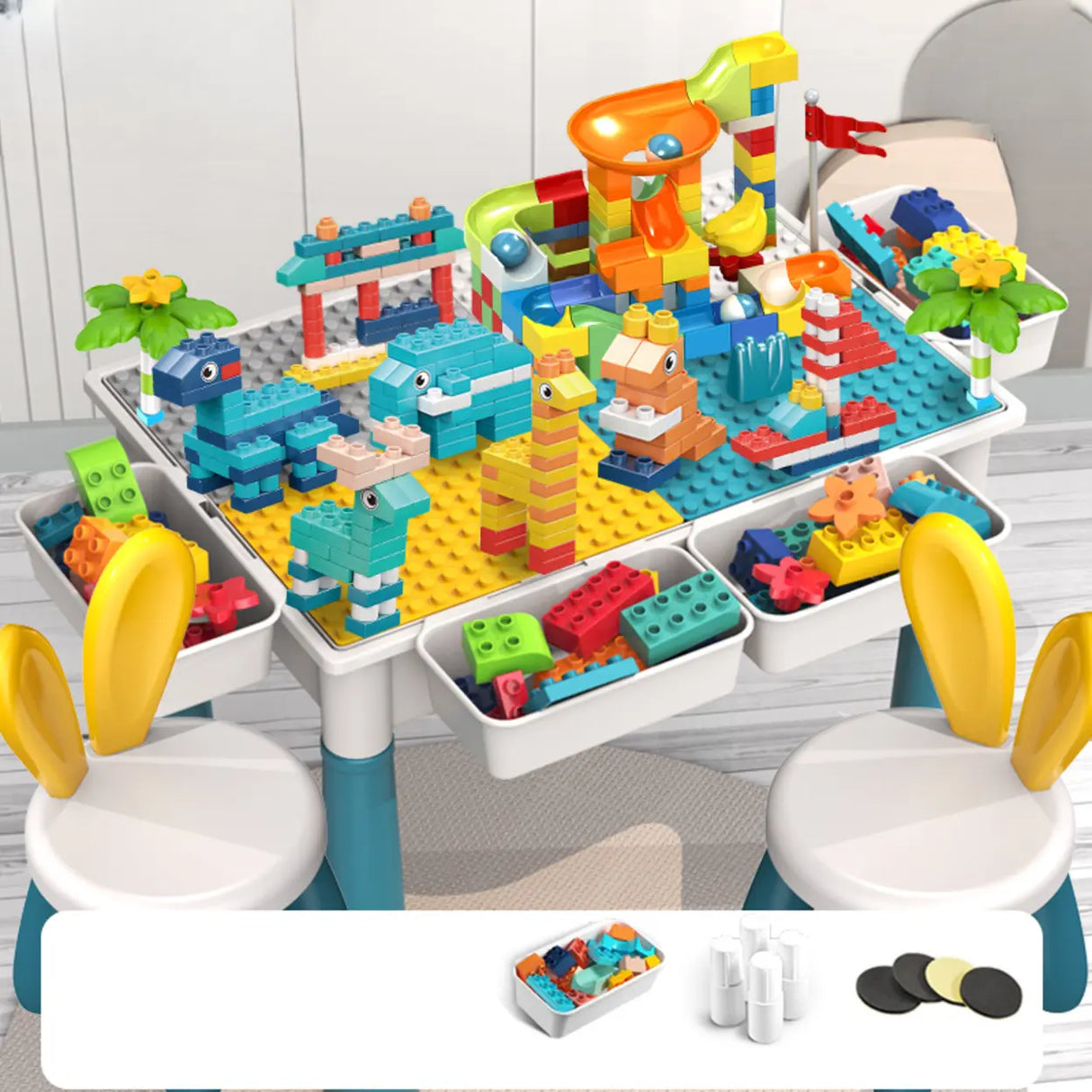 Blue Waterproof Toddler Building Block Table Chair Set Image - 14