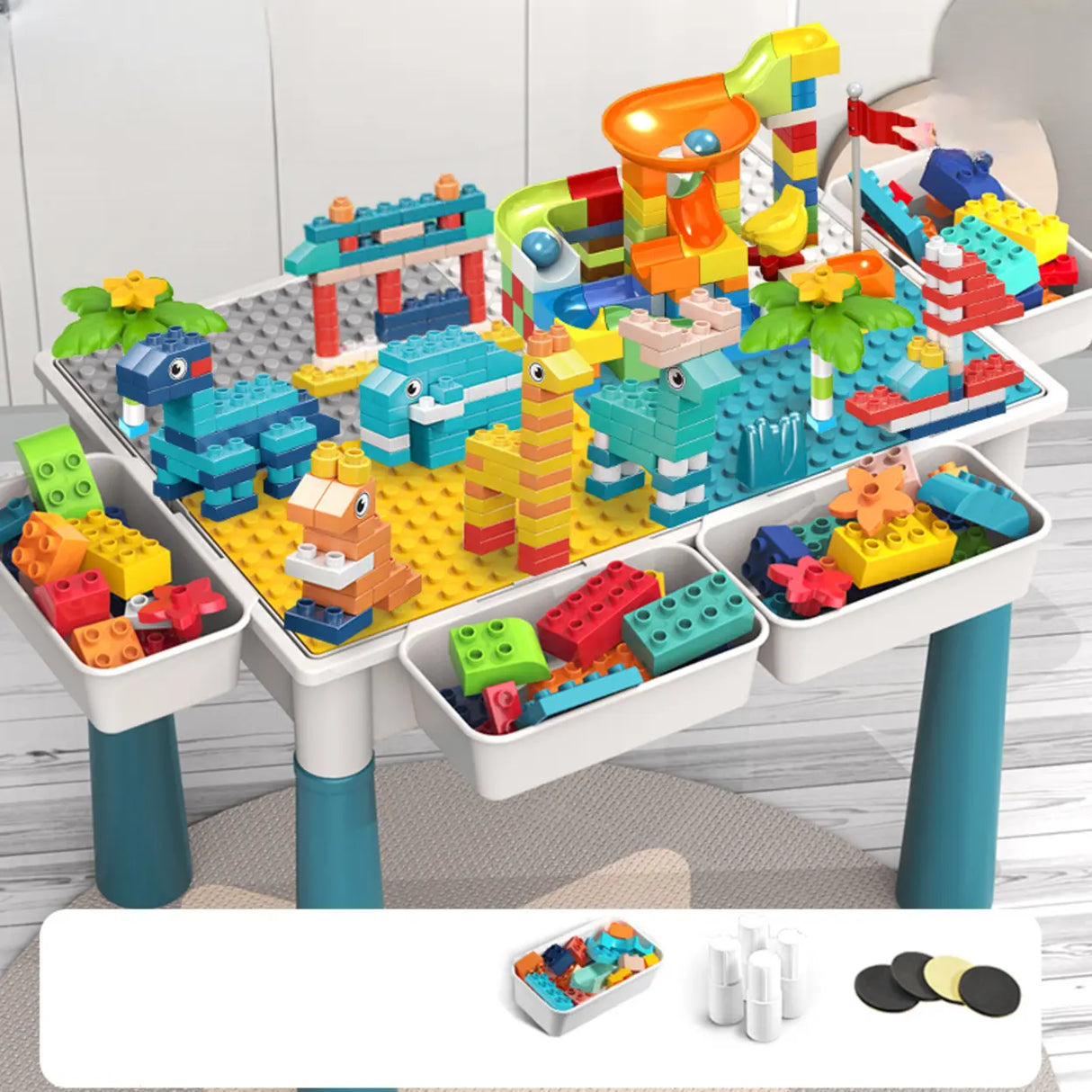 Blue Waterproof Toddler Building Block Table Chair Set Image - 16