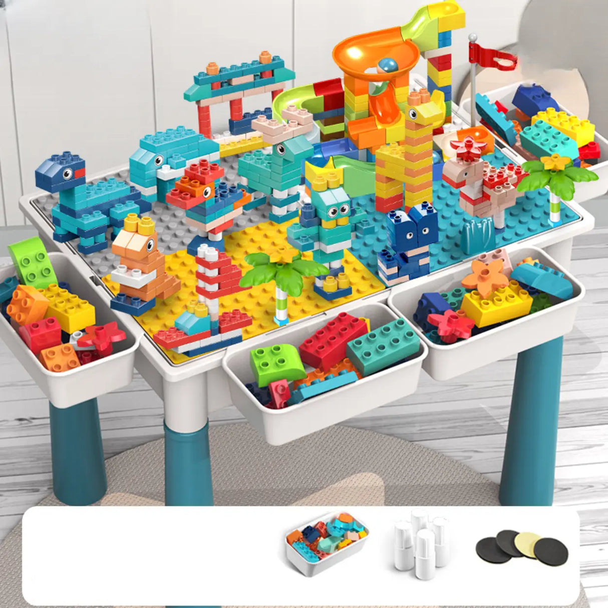 Blue Waterproof Toddler Building Block Table Chair Set Image - 18