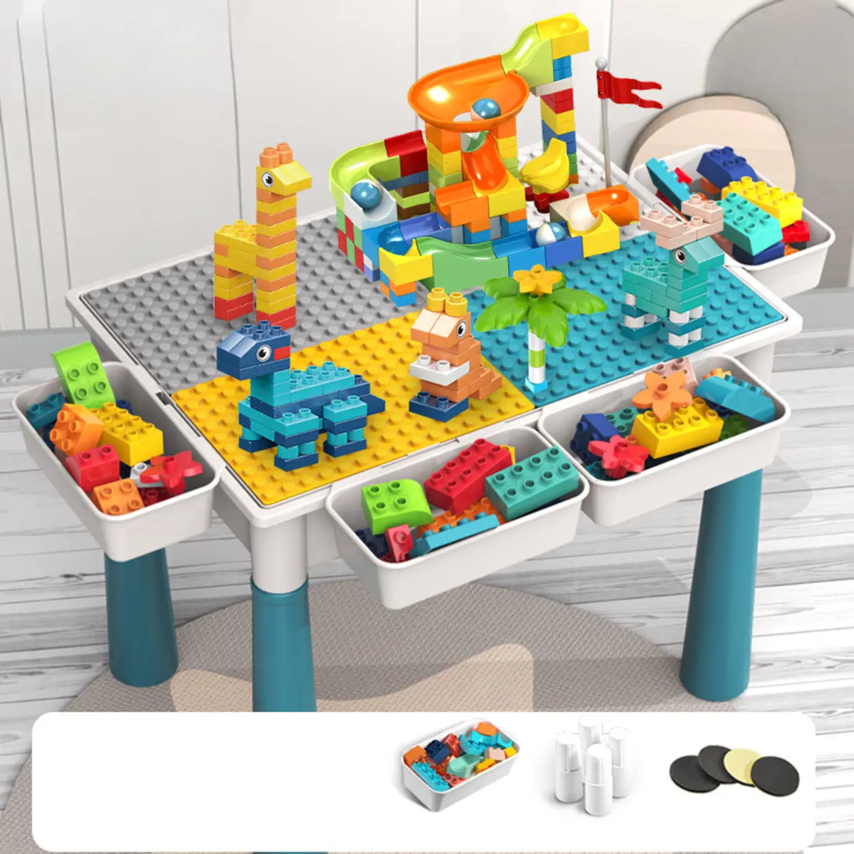 Blue Waterproof Toddler Building Block Table Chair Set Image - 4