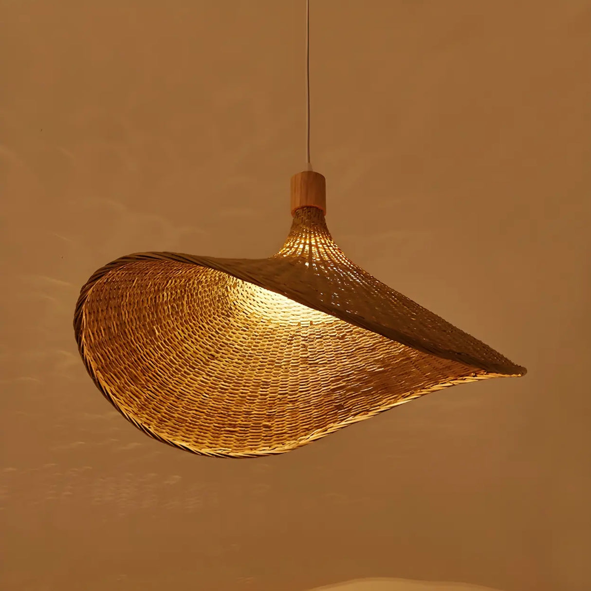 Bohemian Asymmetrical Bamboo Dining Light Beige Medium Single Pendant Image - 10