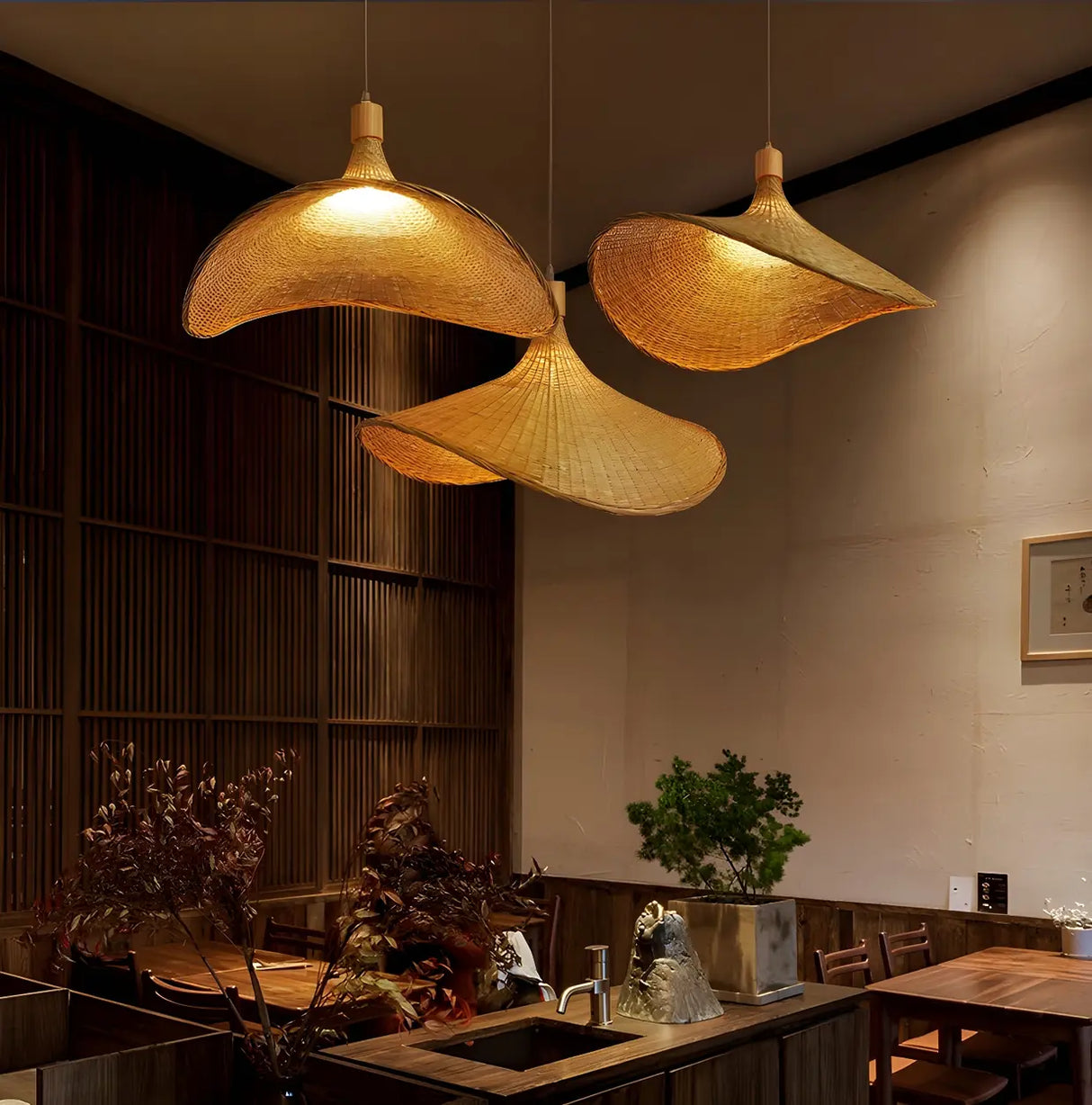 Bohemian Asymmetrical Bamboo Dining Light Beige Medium Single Pendant Image - 15