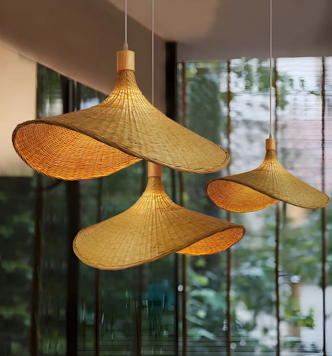 Bohemian Asymmetrical Bamboo Dining Light Beige Medium Single Pendant Image - 16