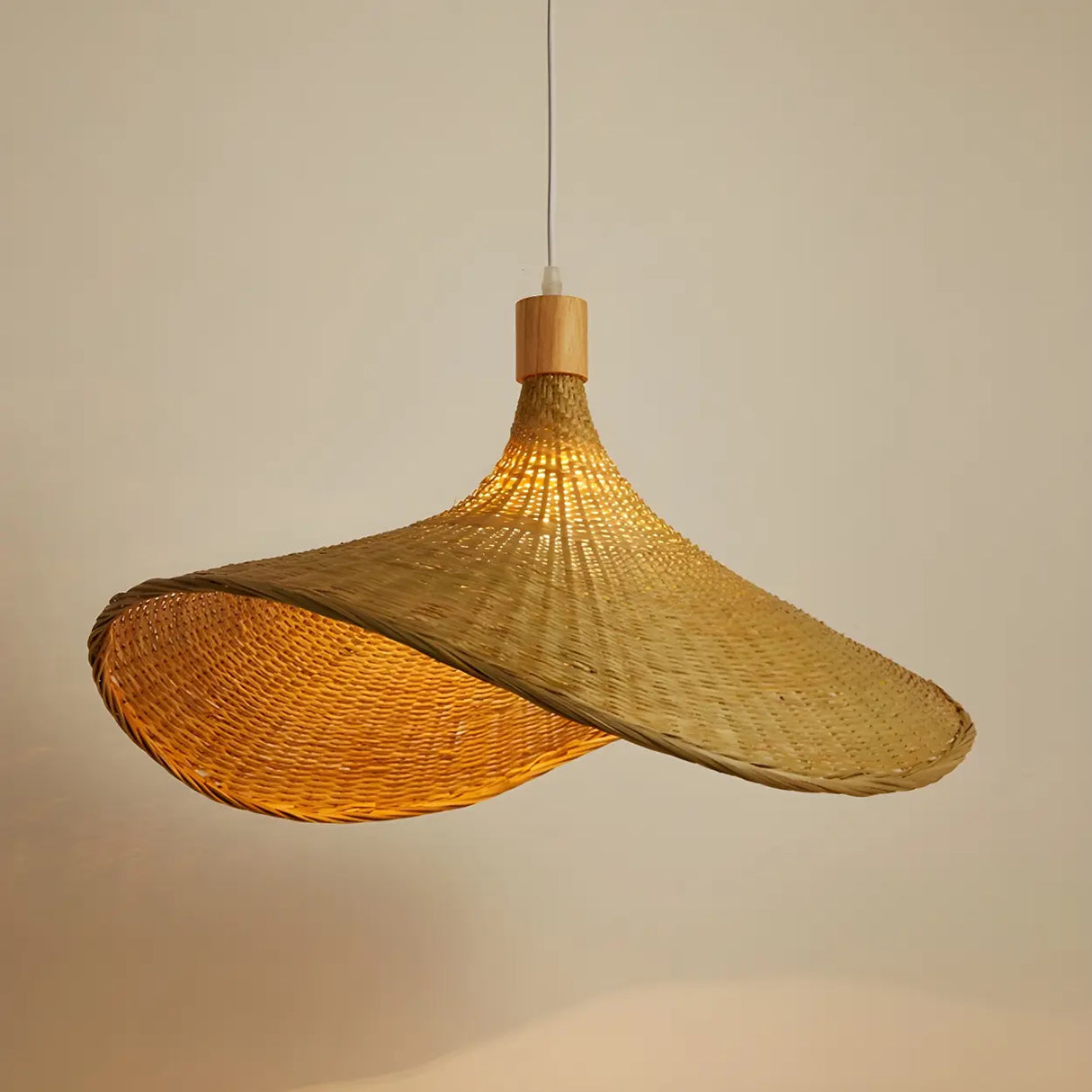 Bohemian Asymmetrical Bamboo Dining Light Beige Medium Single Pendant Image - 9
