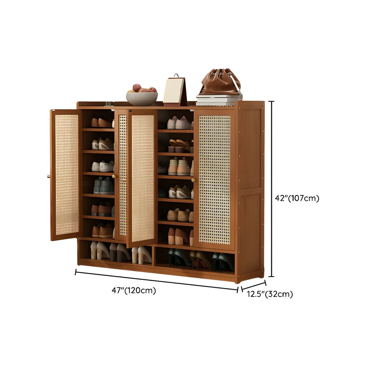 Bohemian Bamboo Hallway Brown Medium Shoe Storage Cabinet 
