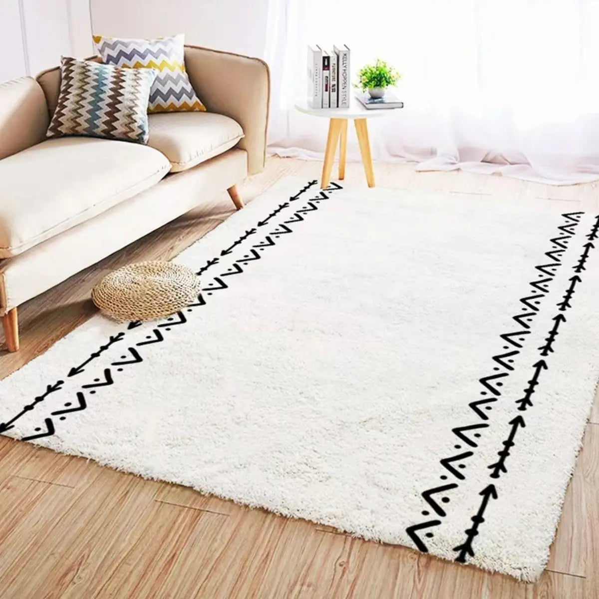 Bohemian Graphic Print Rectangle Wool White Area Rug Image - 5