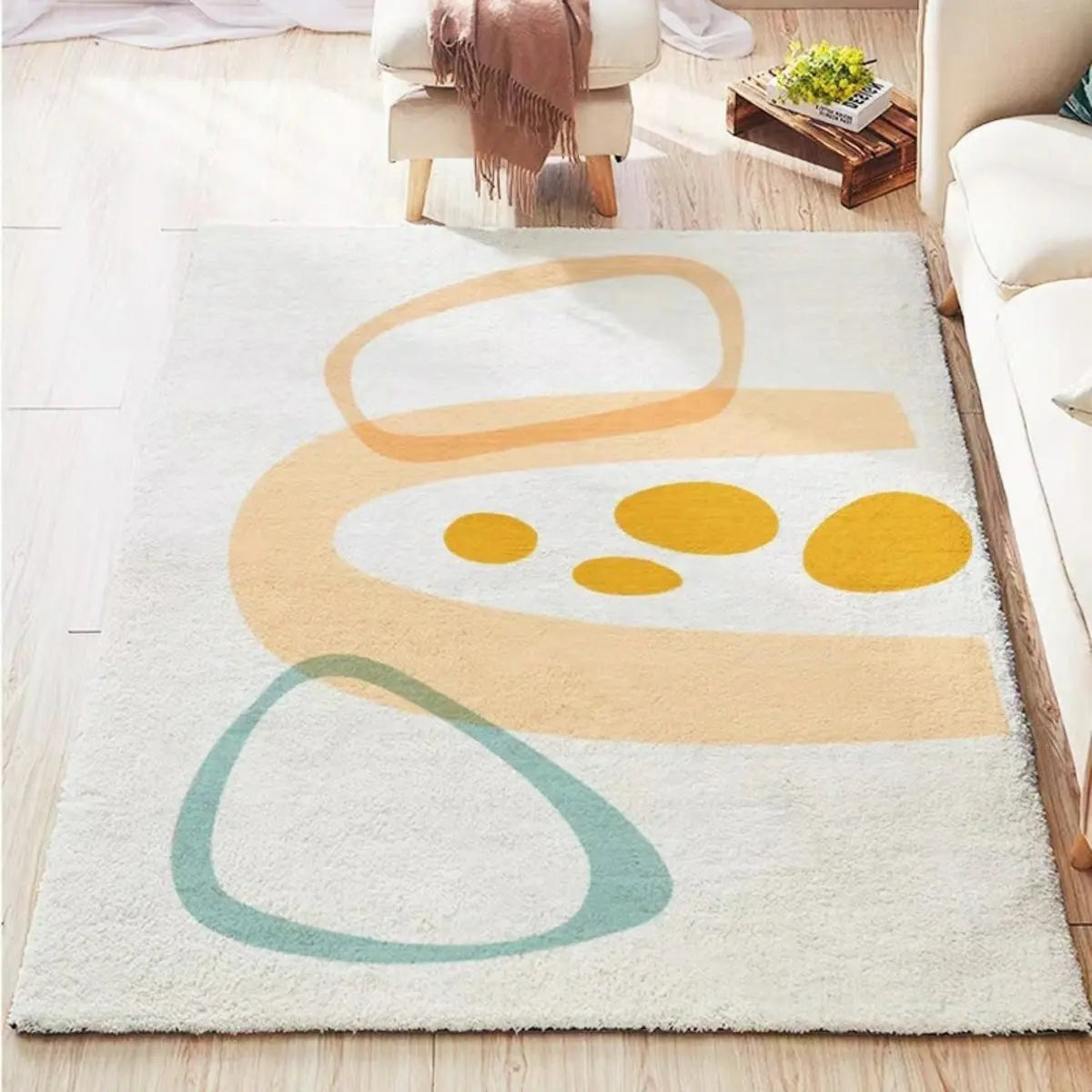 Bohemian Graphic Print Rectangle Wool White Area Rug Image - 8