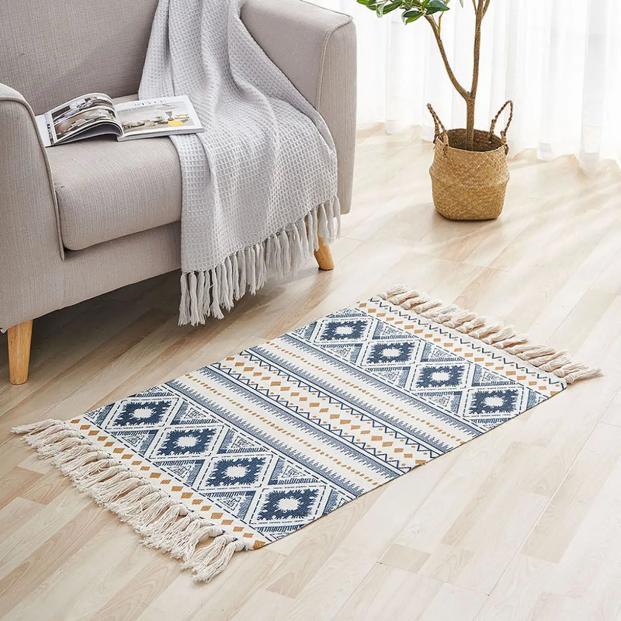 Bohemian Medallion Cotton Rectangle Fringe Area Rug Image - 13