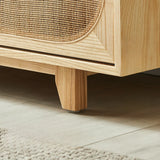 Bohemian Natural Finish Wood TV Stand with Cabinet Image - 11