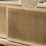 Bohemian Natural Finish Wood TV Stand with Cabinet Image - 13
