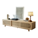Bohemian Natural Finish Wood TV Stand with Cabinet Image - 7